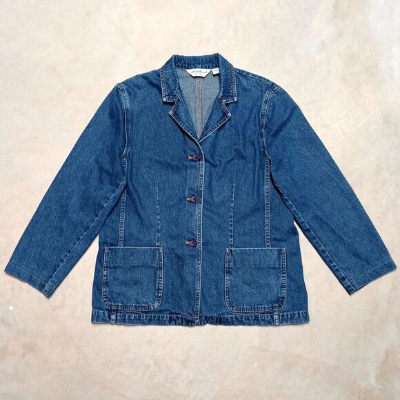 Vintage Eddie Bauer Women's Denim Blazer Size 12 Chore Coat Field Jacket Barn - Picture 1 of 8
